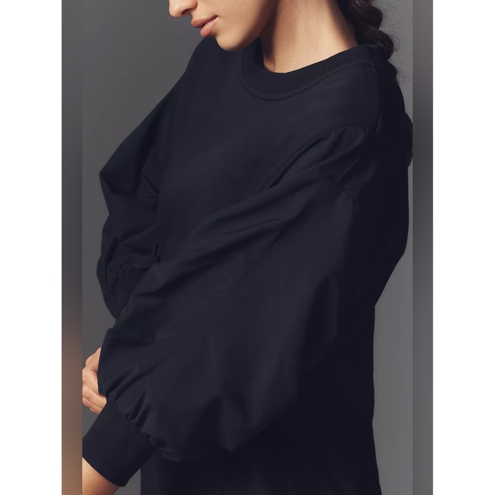 Anthropologie Daily Practice Black Ruched Sleeve Sweatshirt Mini Dress M Sporty - Picture 8 of 12
